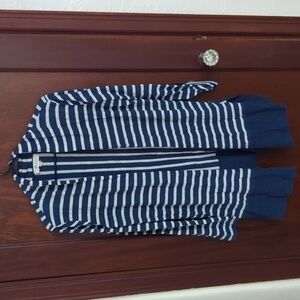 Two by Vince Camuto Blue & Cream Stripe Long Sleeve Open Cardigan Size Large